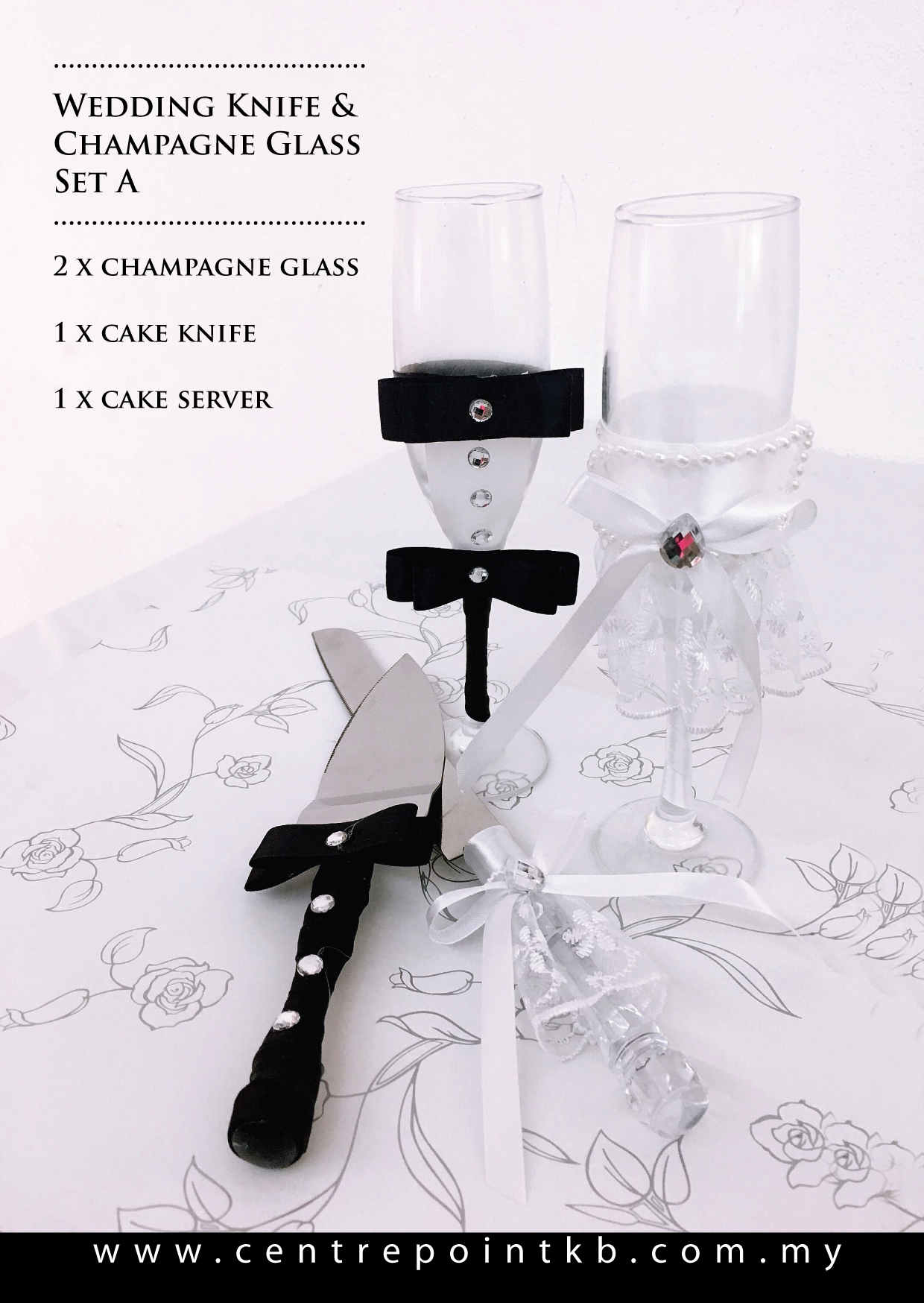 Wedding Knife & Champagne Glass Set A