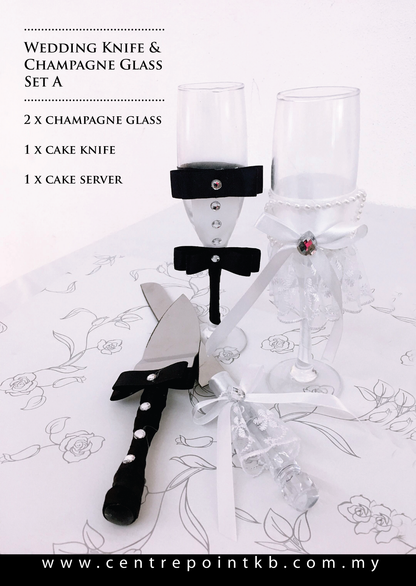 Wedding Knife & Champagne Glass Set A
