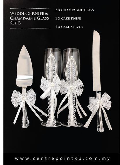 Wedding Knife & Champagne Glass Set B
